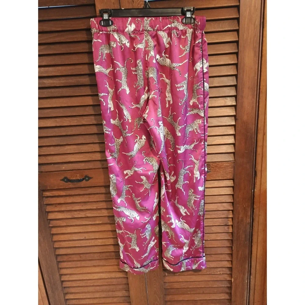 Ann Taylor Loft - Tigers Hot Pink Fushia Sleep Pants Drawstring Size Small Silky